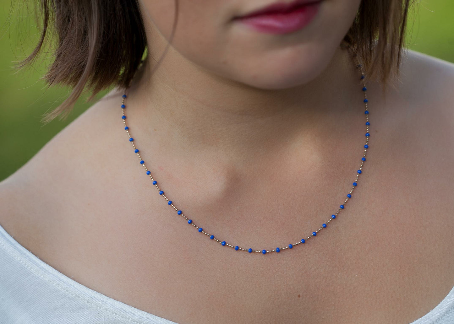 Halskette mit blauen Perlen - 18K vergoldet