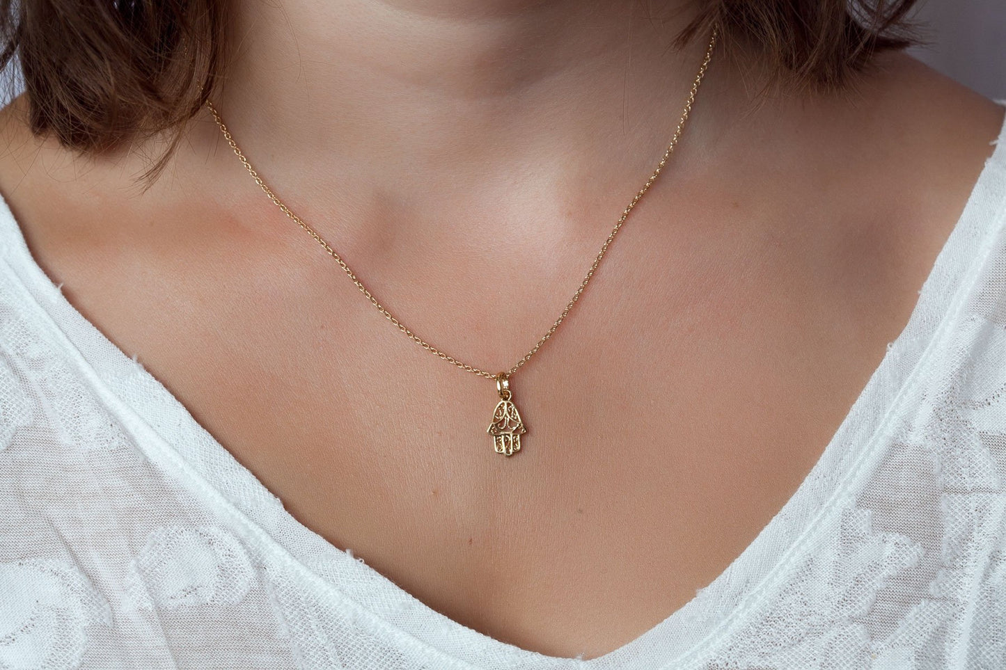 Halskette mit Hand der Fatima vergoldet - Hamsa Kette