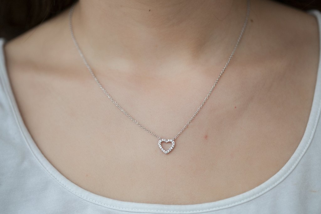 Kette offenes Herz mit Zirkonia aus Silber
