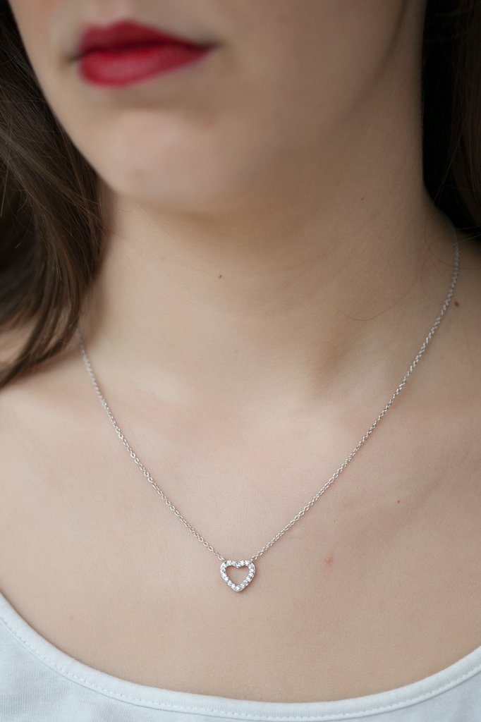 Kette offenes Herz mit Zirkonia aus Silber