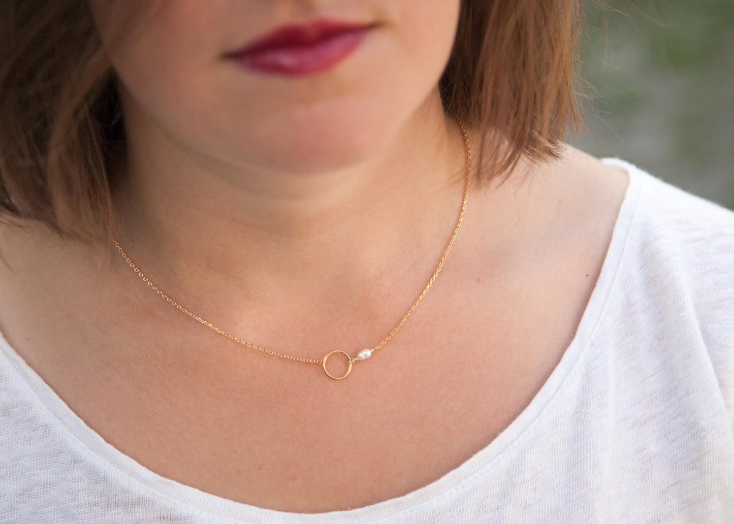 Kette mit Kreis und Perle - vergoldet