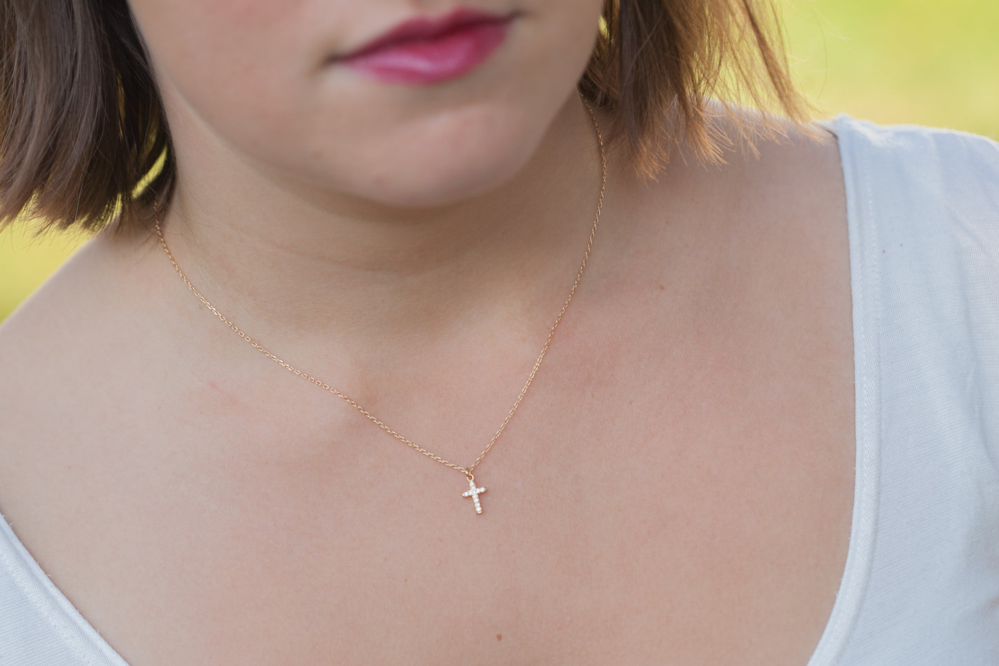 Kette Kreuz mit Zirkonias vergoldet