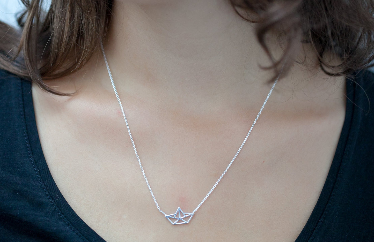 Kette mit Origami Papierschiff - 925er Silber