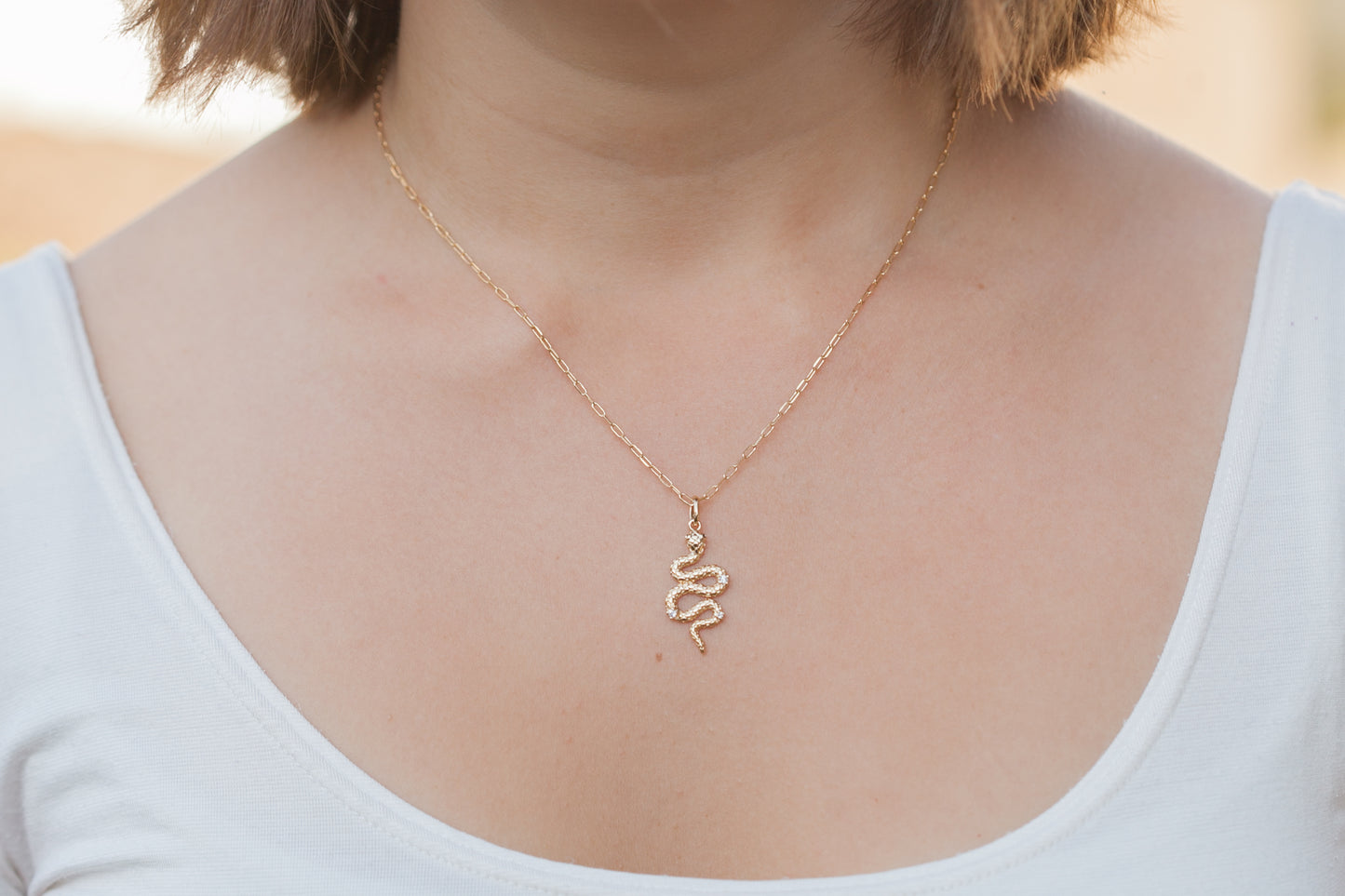 Halskette mit Schlangen-Anhänger vergoldet