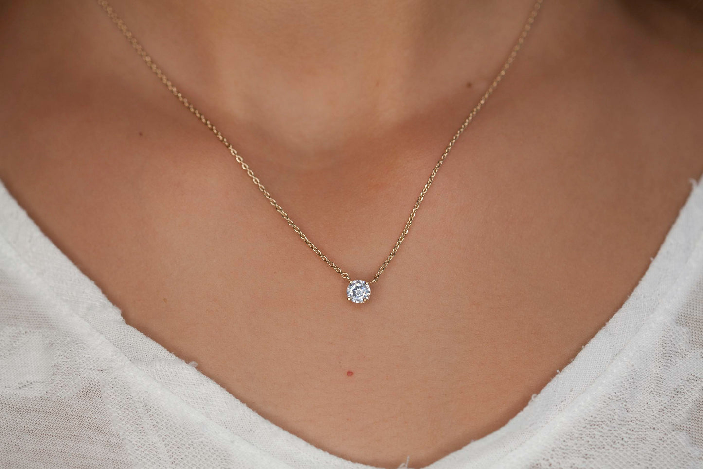 Kette mit Zirkonia-Anhänger - 16K vergoldet