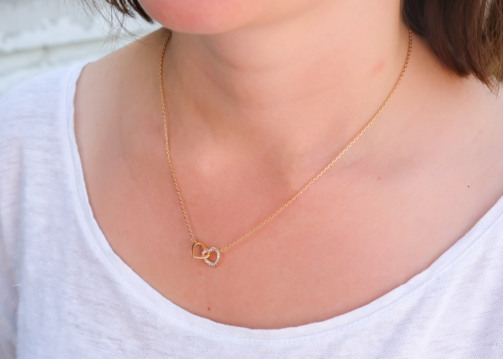 Halskette 2 Herzen mit Zirkonia 16K vergoldet