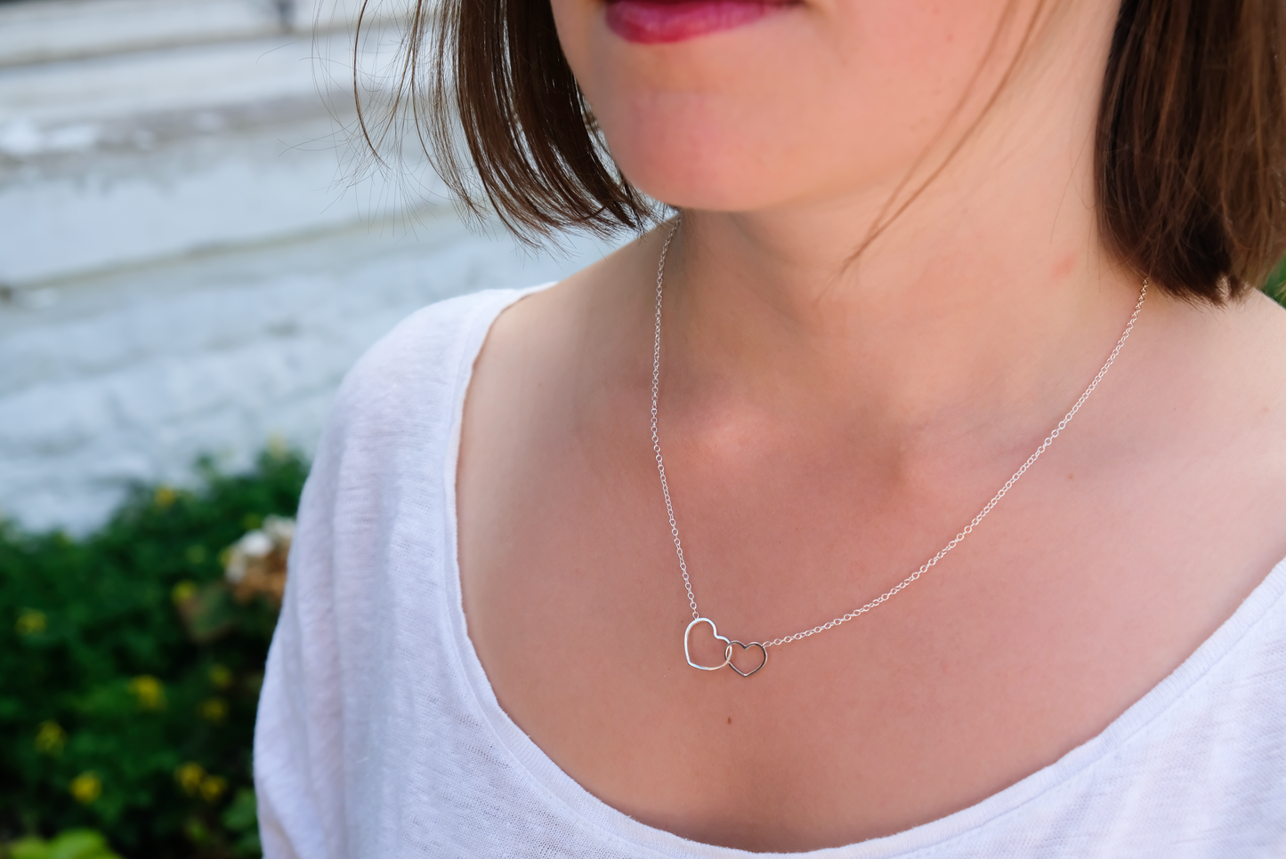 Kette zwei Herzen aus Silber - Herzenskette für Damen