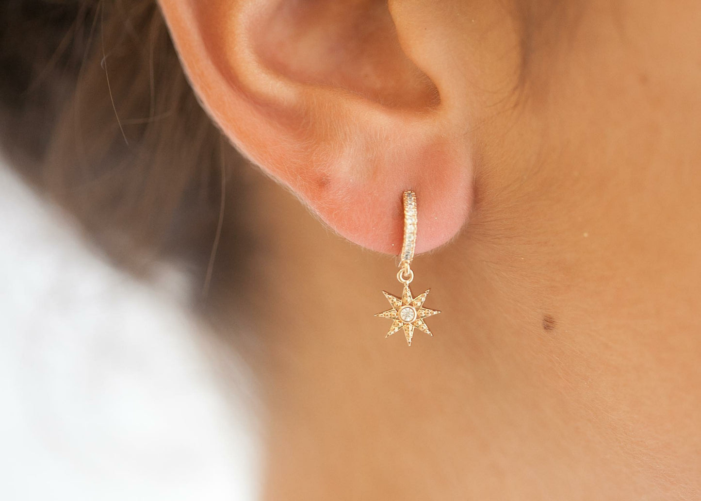 Creolen Sternanhänger mit Zirkonia - 16K vergoldet