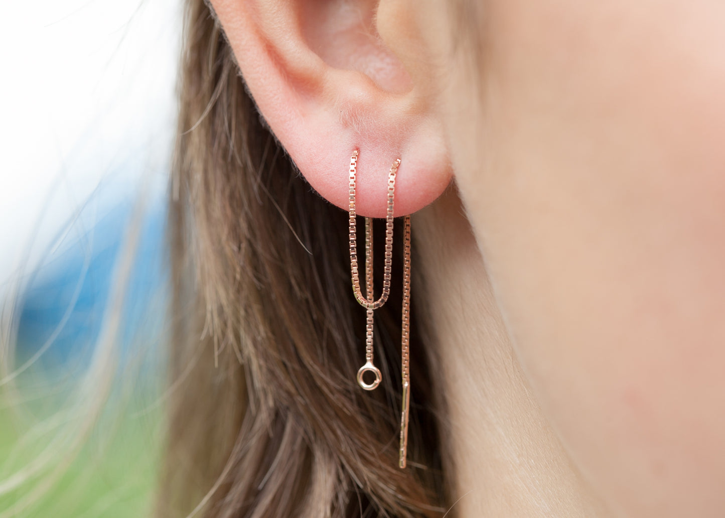 Ohrkettchen 16K rosévergoldet - Durchzieher Ohrringe für Damen
