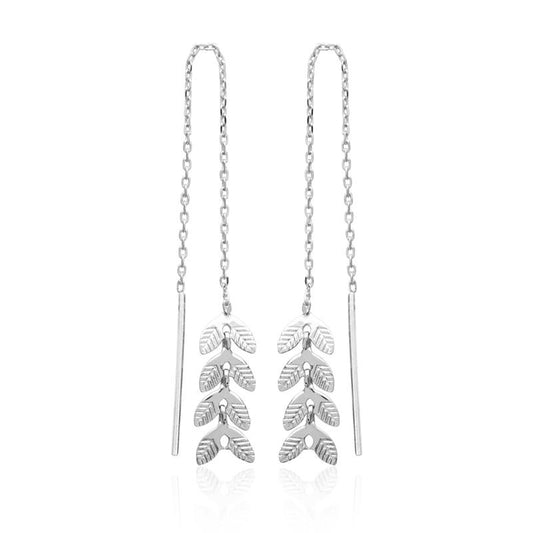 Hängende Ohrkettchen in Blattform aus Silber