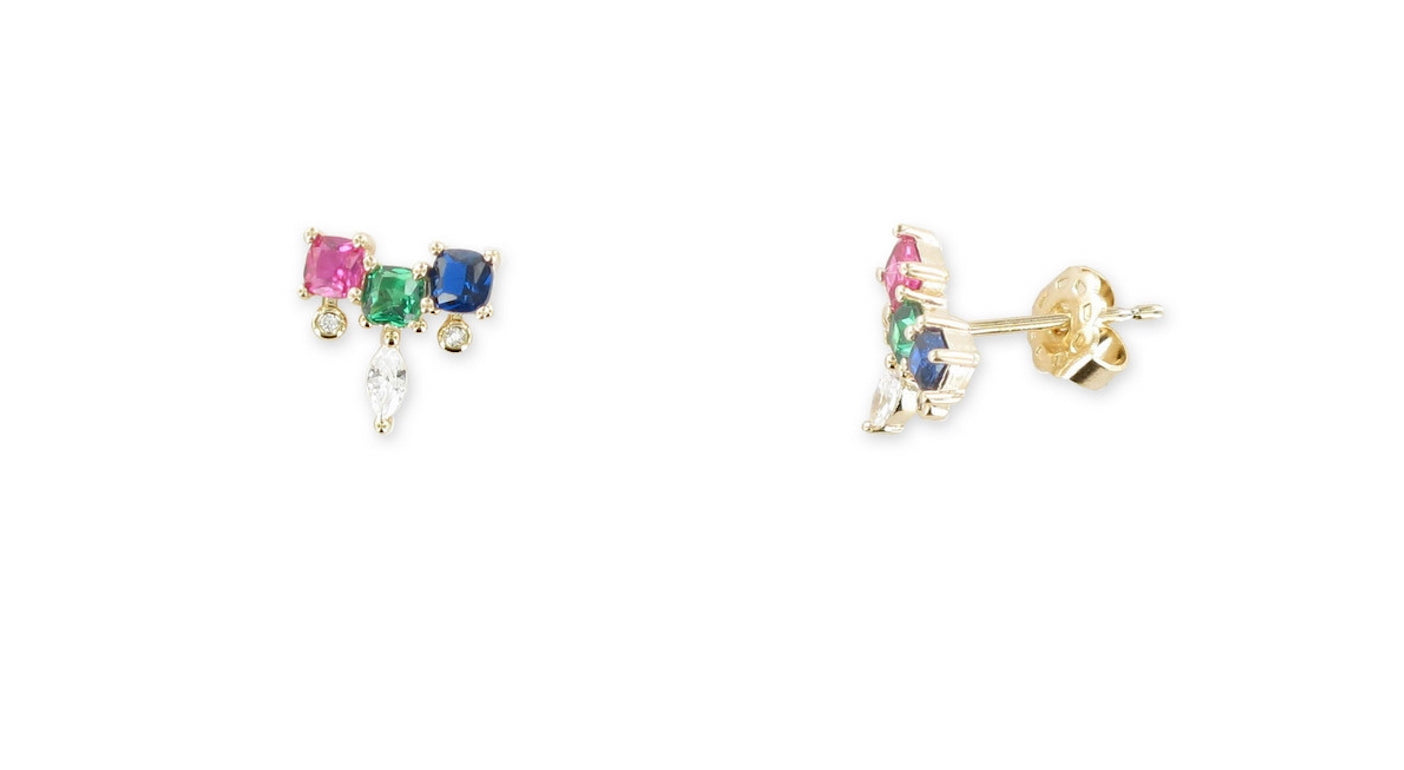 Ohrstecker Farbige Steine Vergoldet - Ohrringe für Damen