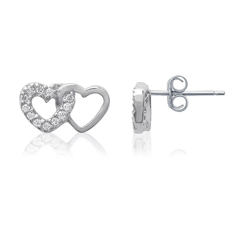 Ohrringe Ohrstecker 2 Herzen Zirkonia aus Silber 925