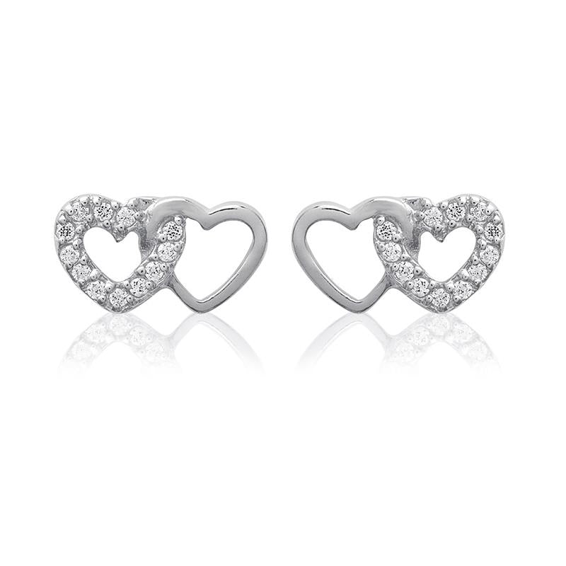 Ohrringe Ohrstecker 2 Herzen Zirkonia aus Silber 925