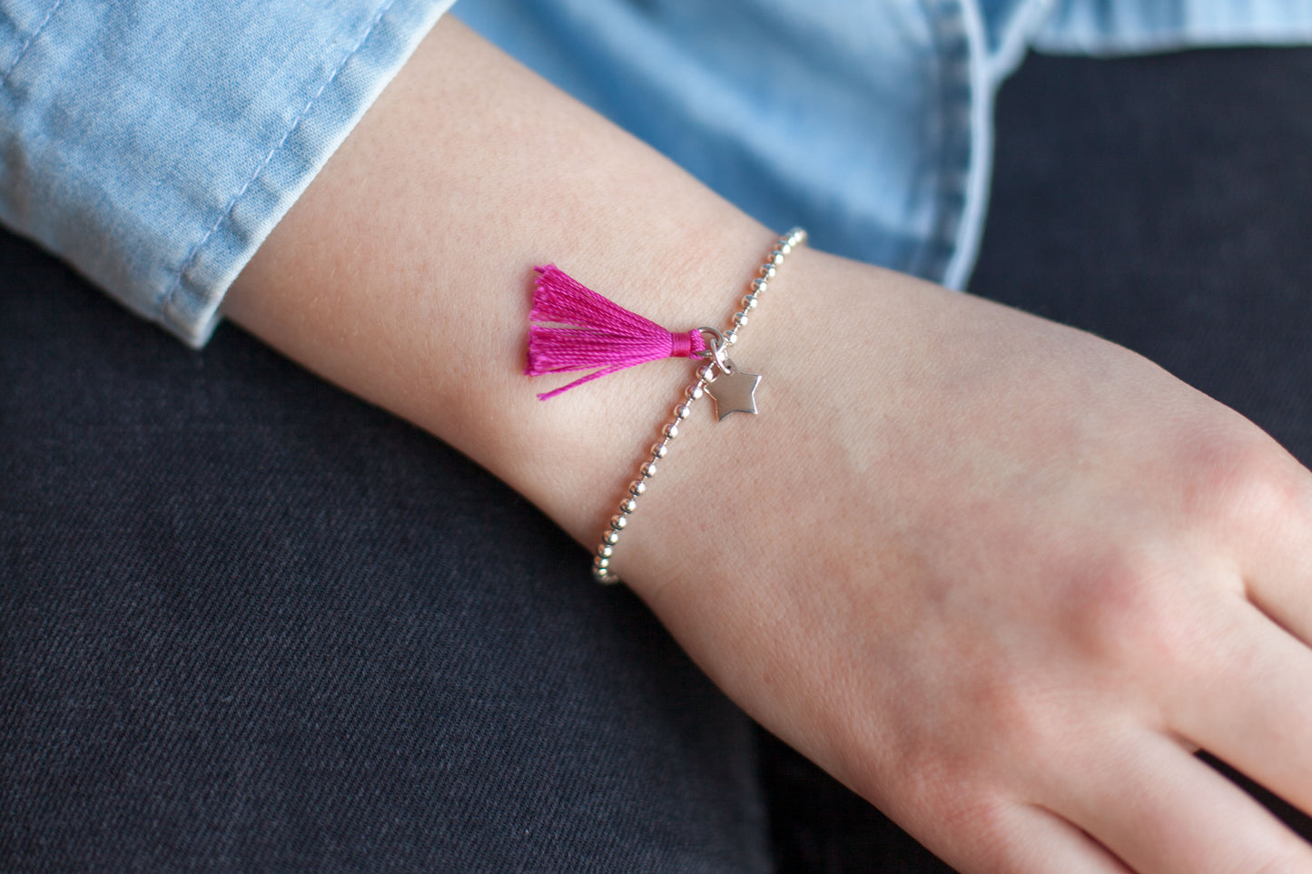 Kugelarmband mit Stern und Quaste aus Silber