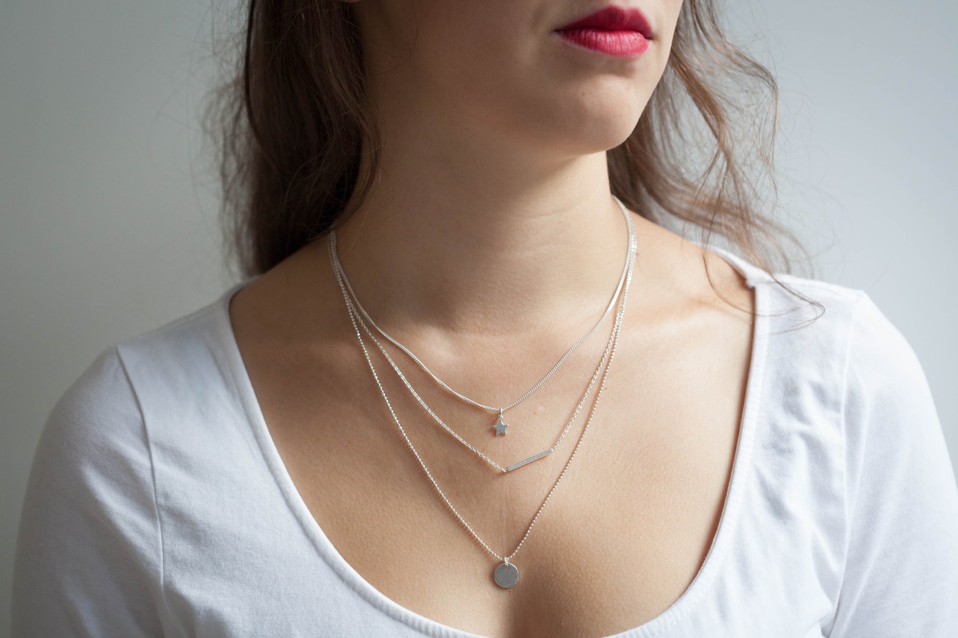 Dreireihige Kette mit Anhängern aus Silber