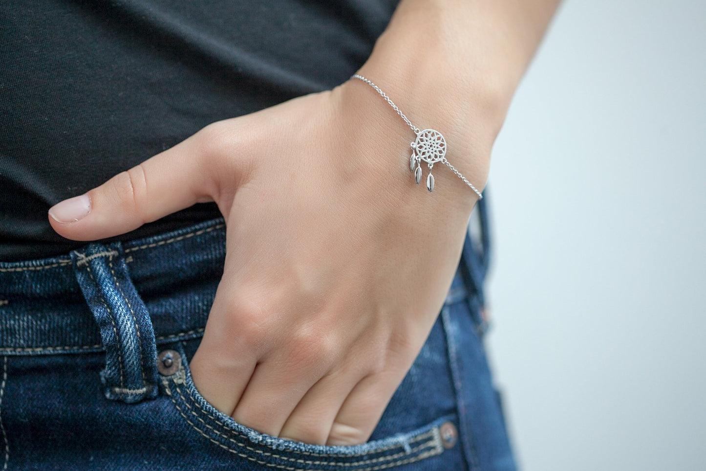Traumfänger Armband 3 Federn aus Silber