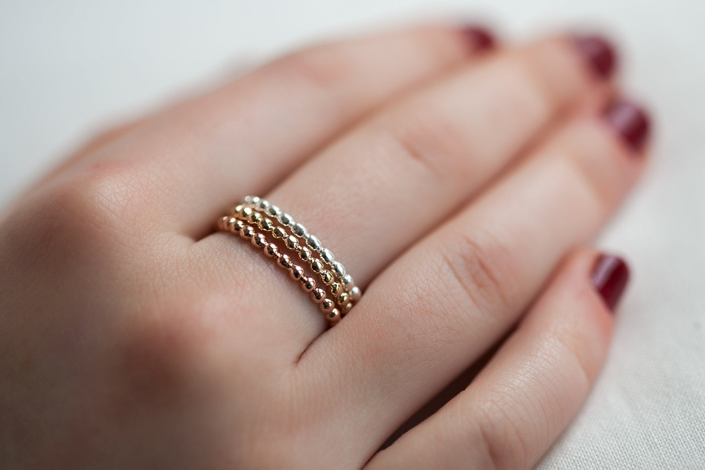 3er Ringe-Set "Kügelchen" aus Silber und vergoldet