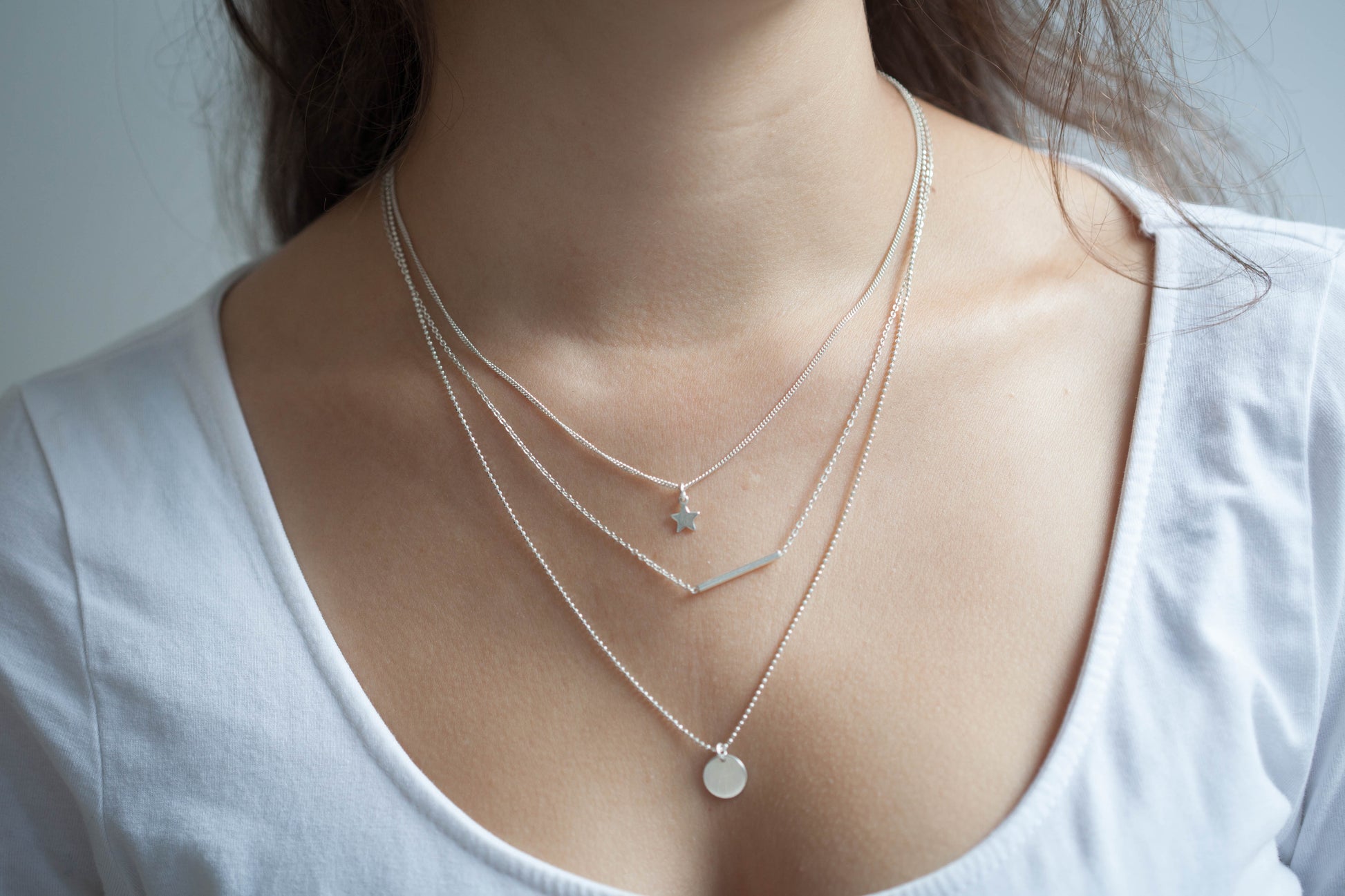 Dreireihige Kette mit Anhängern aus Silber