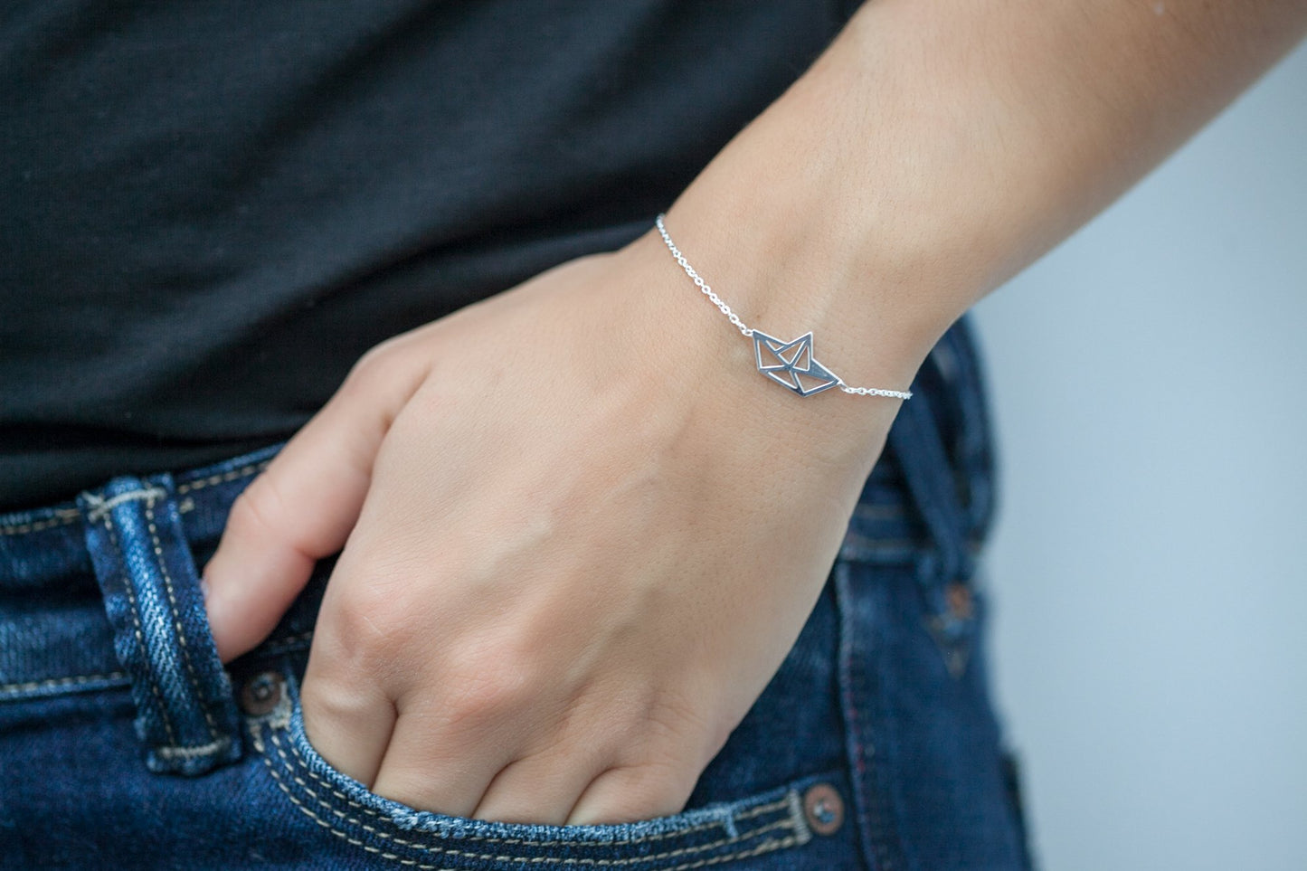 Armband mit Origami Papierschiff - 925er Silber