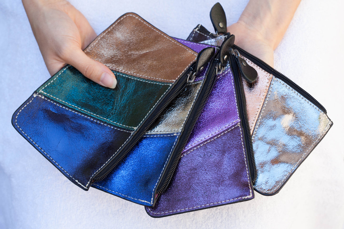 Metallisches Ledertäschchen 3 Farben