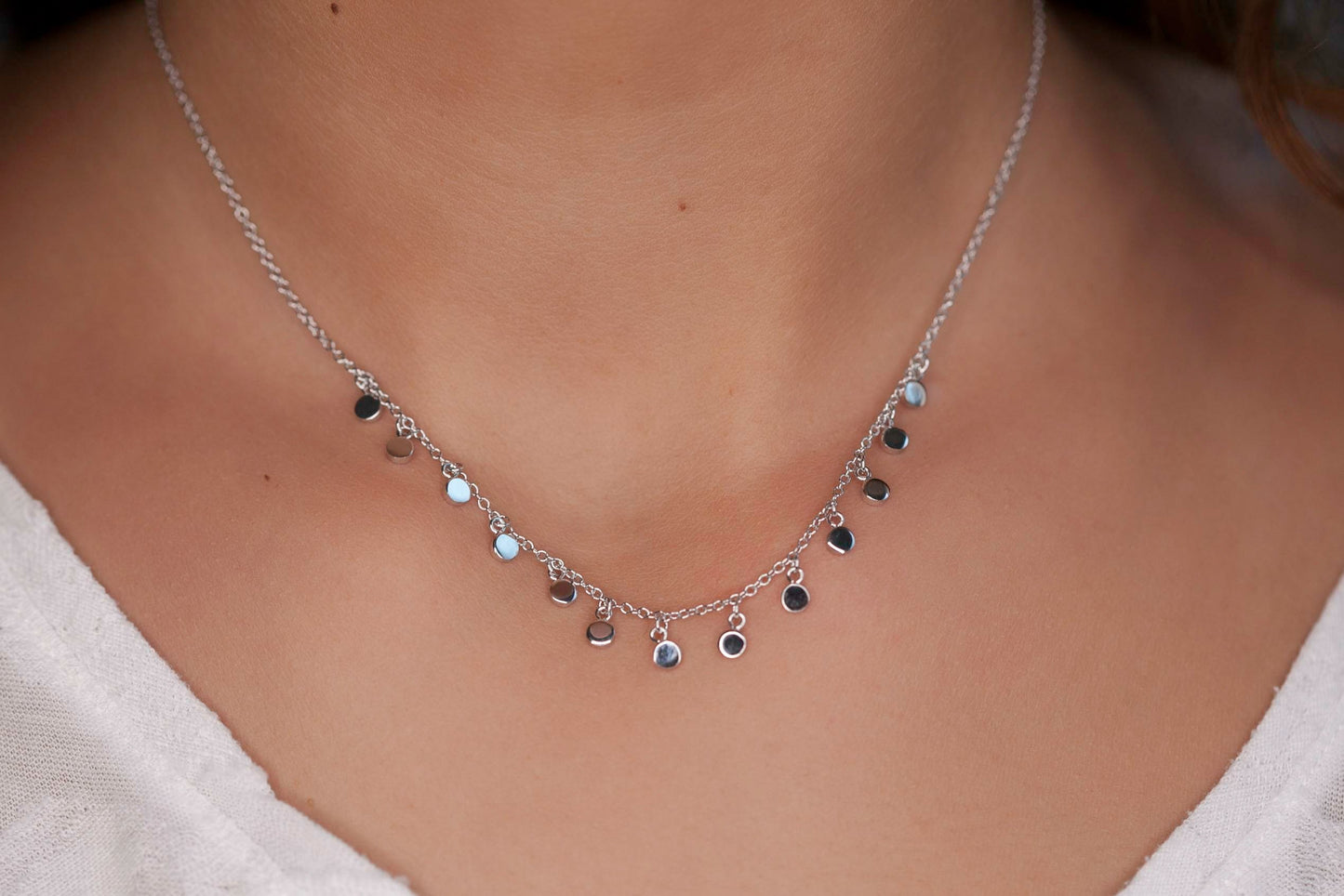Plättchenkette aus Silber - Boho Kette für Damen