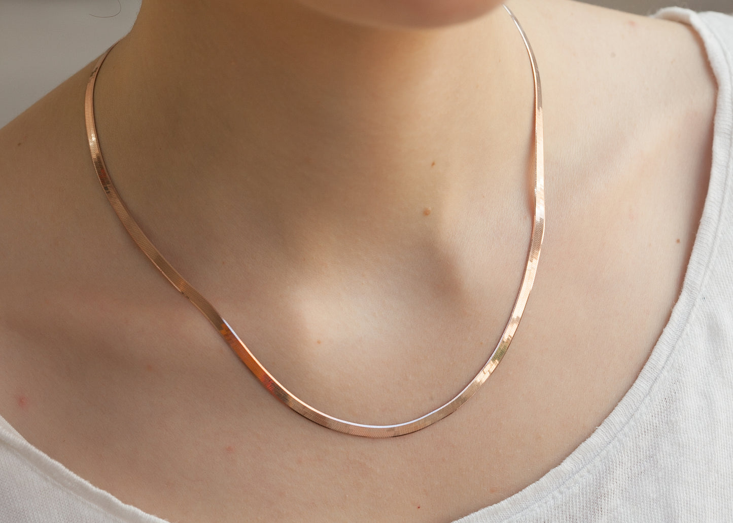 Flache Schlangenkette 18K rosévergoldet