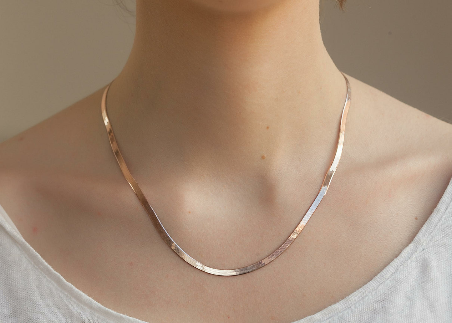 Flache Schlangenkette 18K rosévergoldet