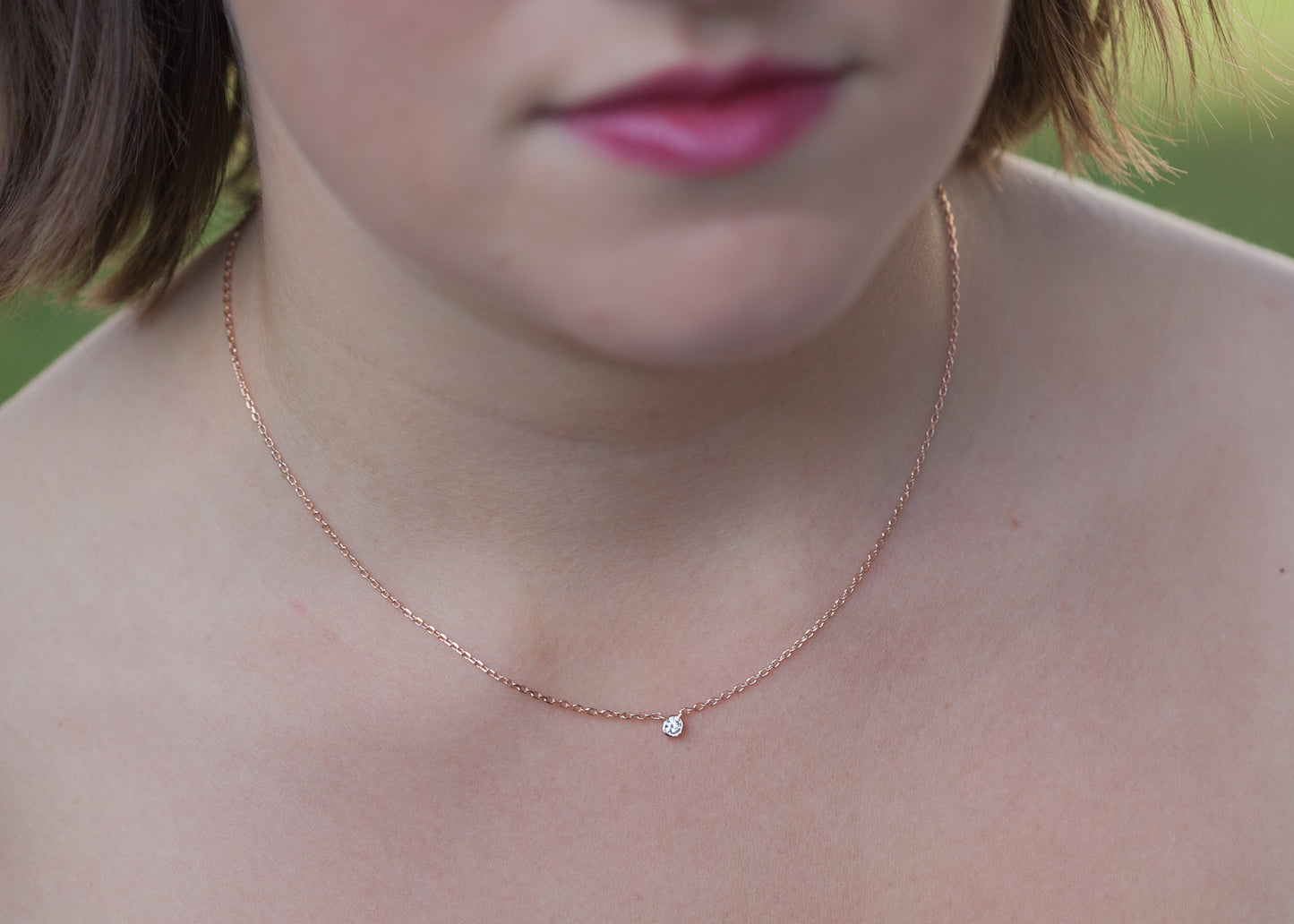 Solitär Kette mit rundem Zirkonia Stein - rosé vergoldet