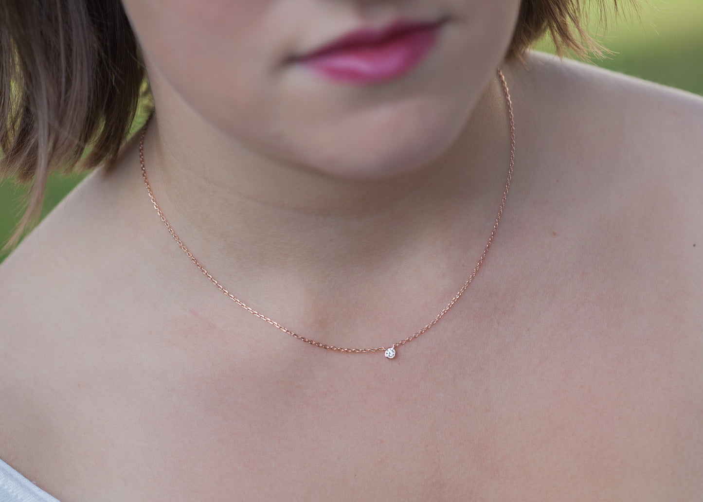 Solitär Kette mit rundem Zirkonia Stein - rosé vergoldet