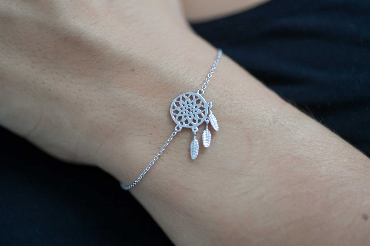 Traumfänger Armband 3 Federn aus Silber