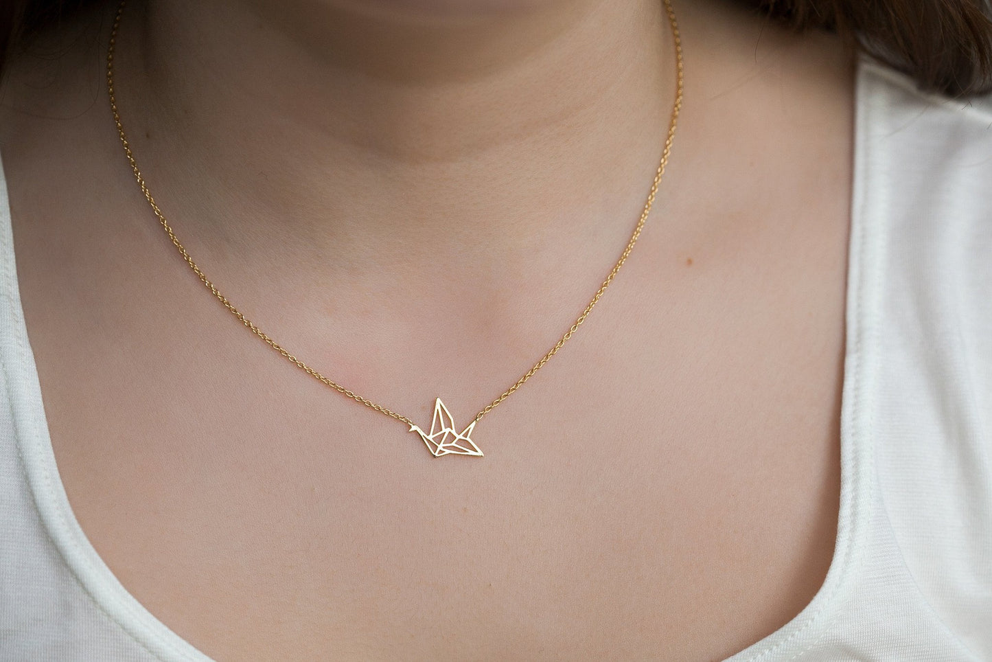 Kette mit Anhänger Vogel Vergoldet - Origami Halskette