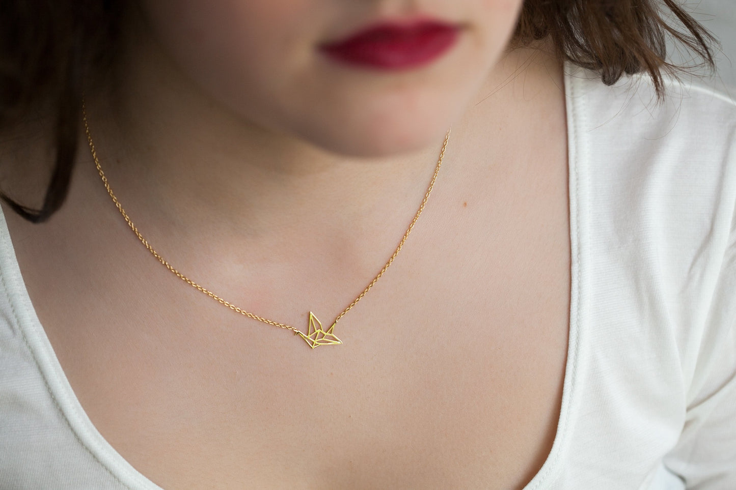 Kette mit Anhänger Vogel Vergoldet - Origami Halskette