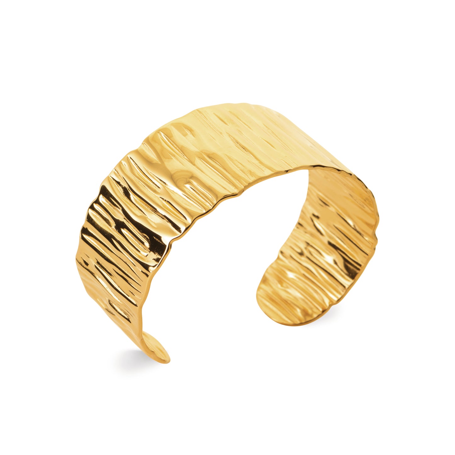 Breiter gehämmerter Armreif aus goldfarbenem Edelstahl – wasserfest