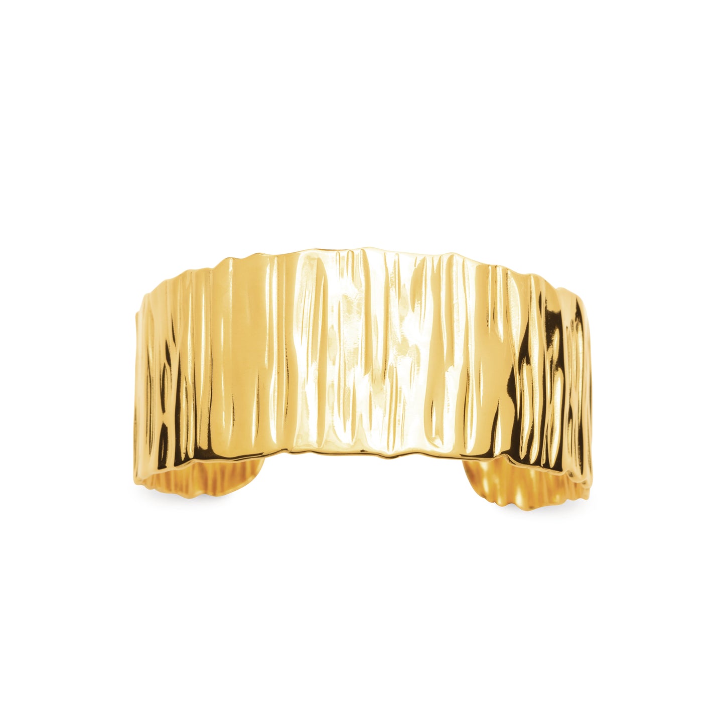 Breiter gehämmerter Armreif aus goldfarbenem Edelstahl – wasserfest