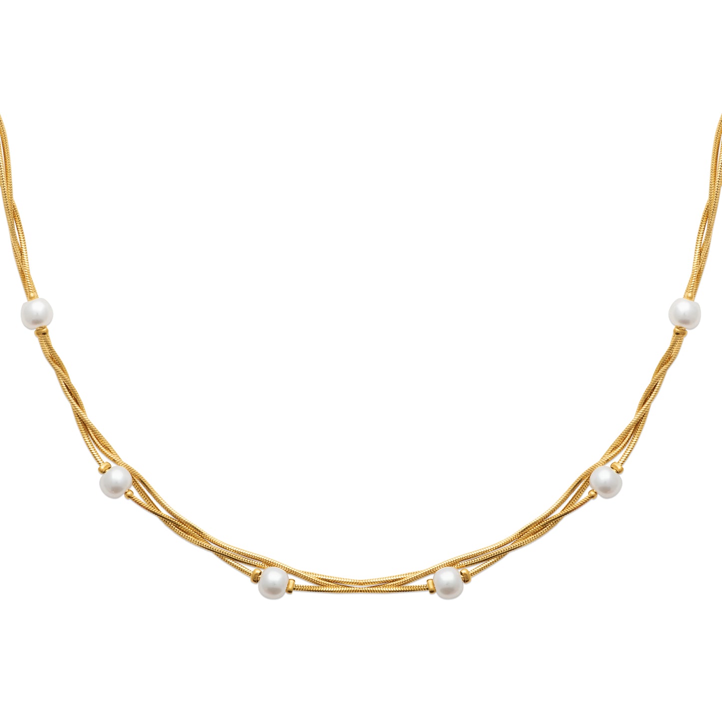 Dreireihige Halskette aus goldenem Edelstahl mit Perlen