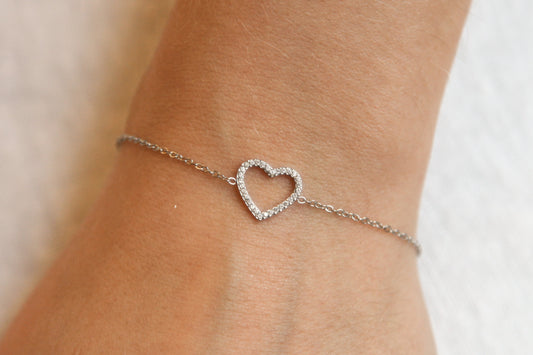 Herzarmband aus Edelstahl mit Zirkonia – Silberfarben & verstellbar