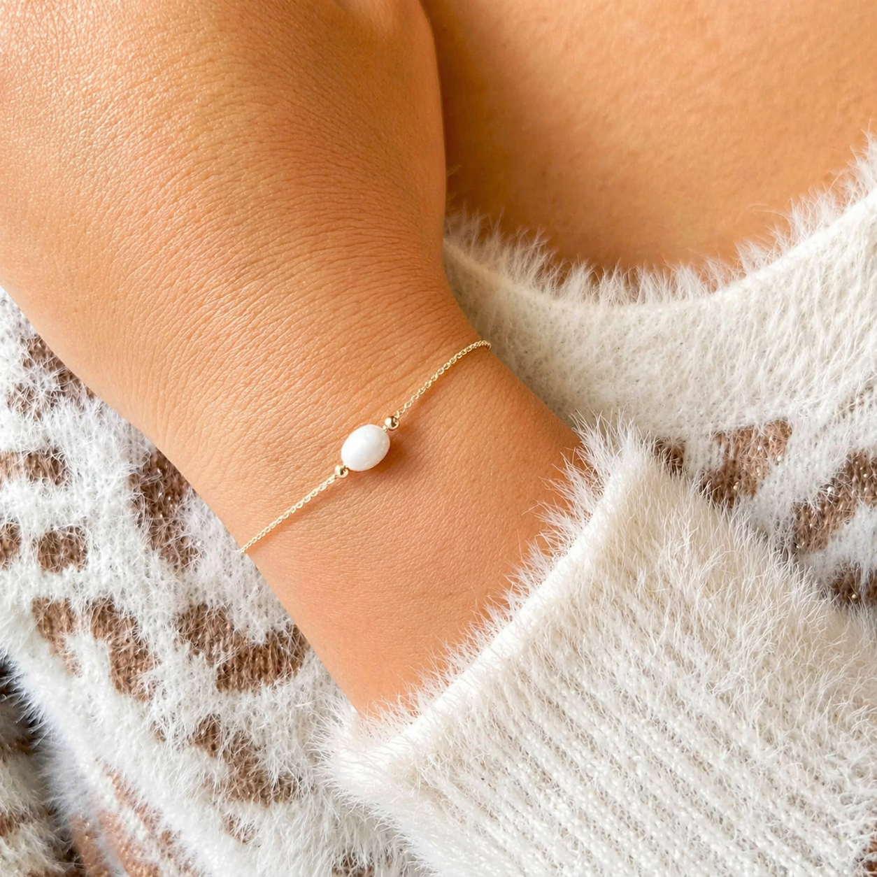 Armband mit einem Mondstein-Änhänger - 18K vergoldet