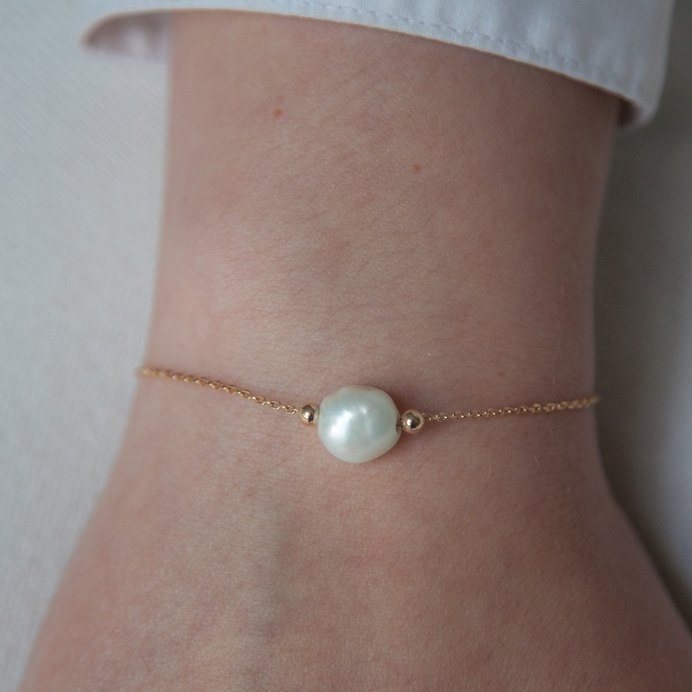 Armband mit Süßwasser-Zuchtperle vergoldet - Armband mit weißer Perle