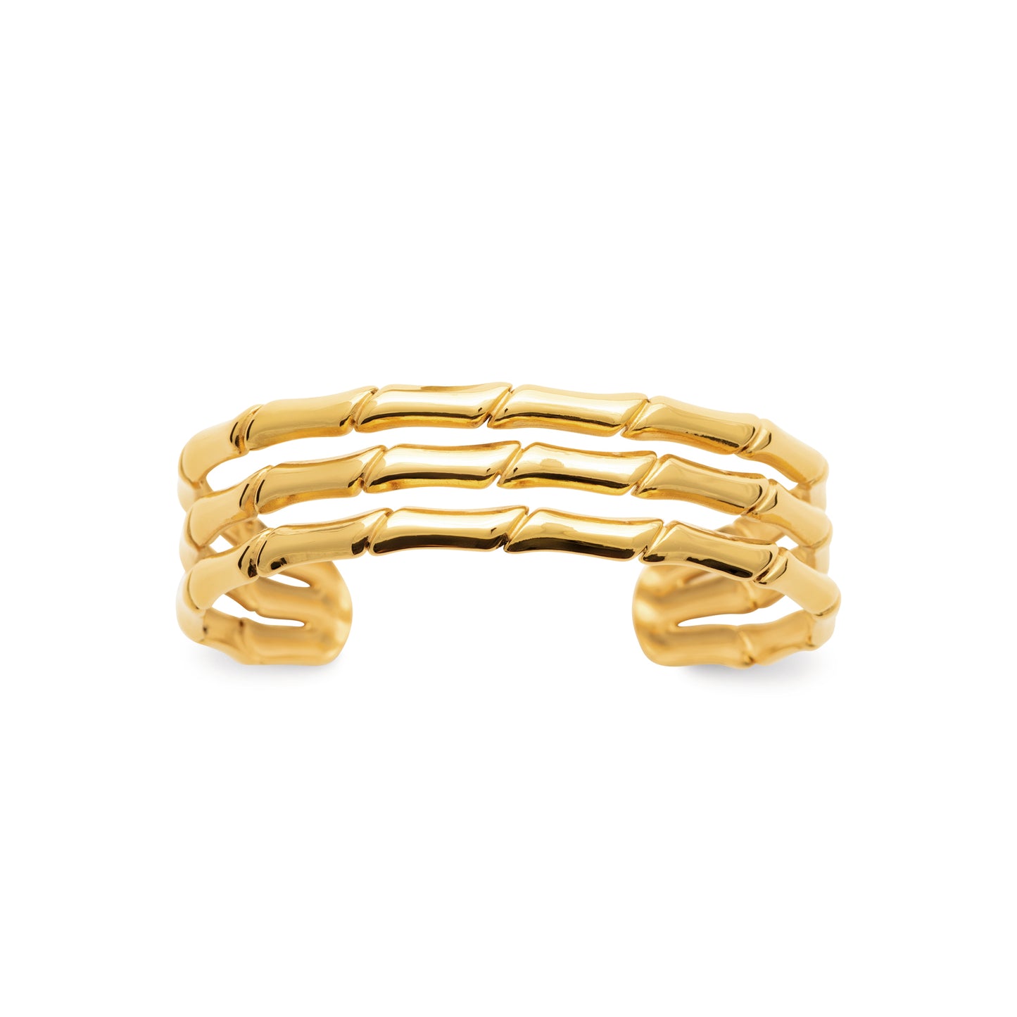 Goldfarbener Edelstahl Armreif – Bambus-Design, verstellbarer Triple-Armreif, wasserfest & langlebig