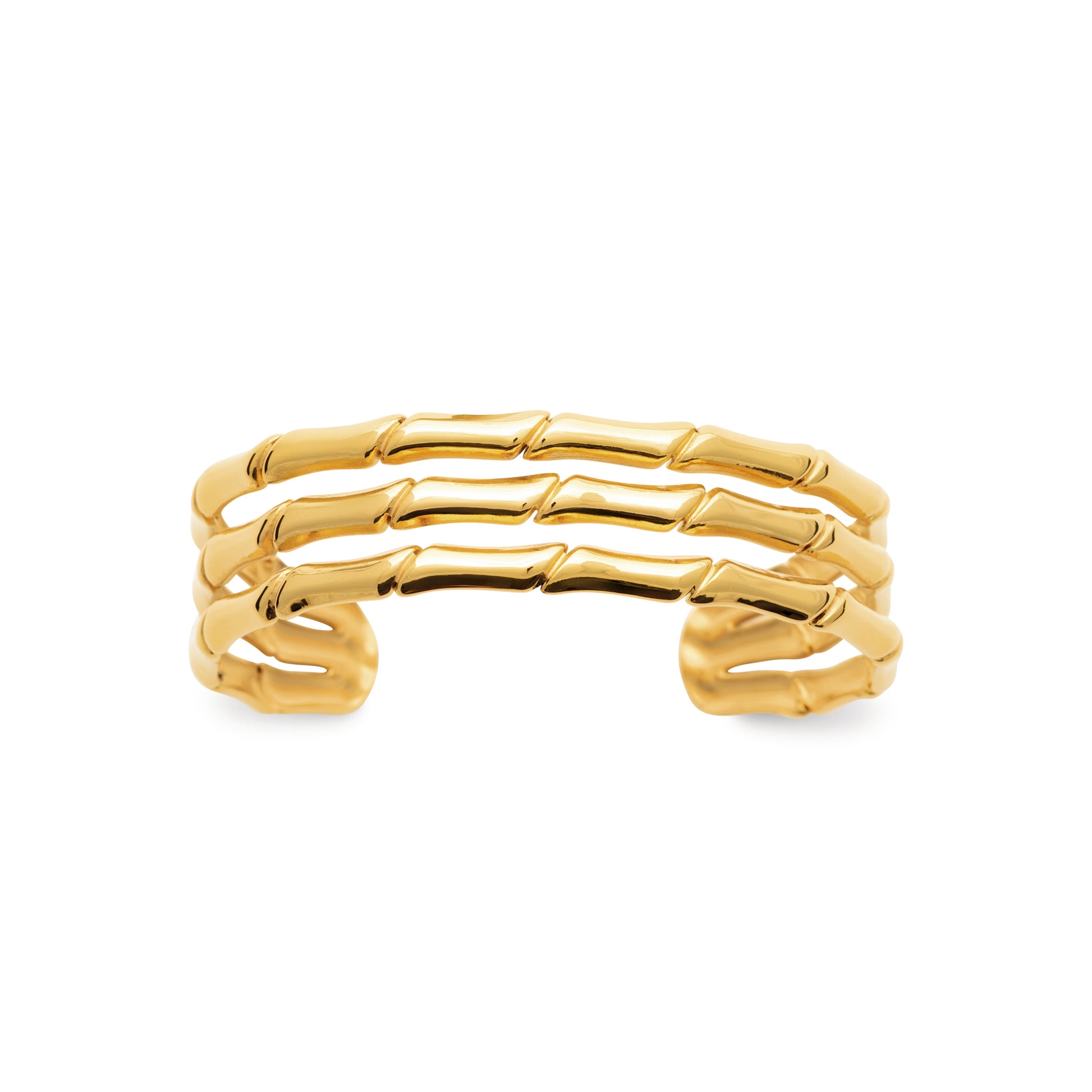 Goldfarbener Edelstahl Armreif – Bambus-Design, verstellbarer Triple-Armreif, wasserfest & langlebig