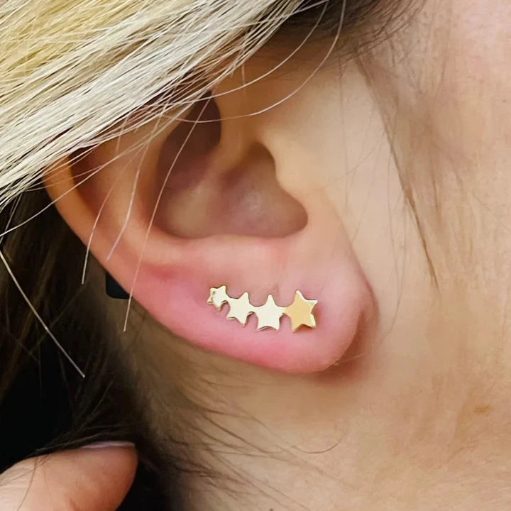 Ohrklemme mit 4 Sternen vergoldet für Damen