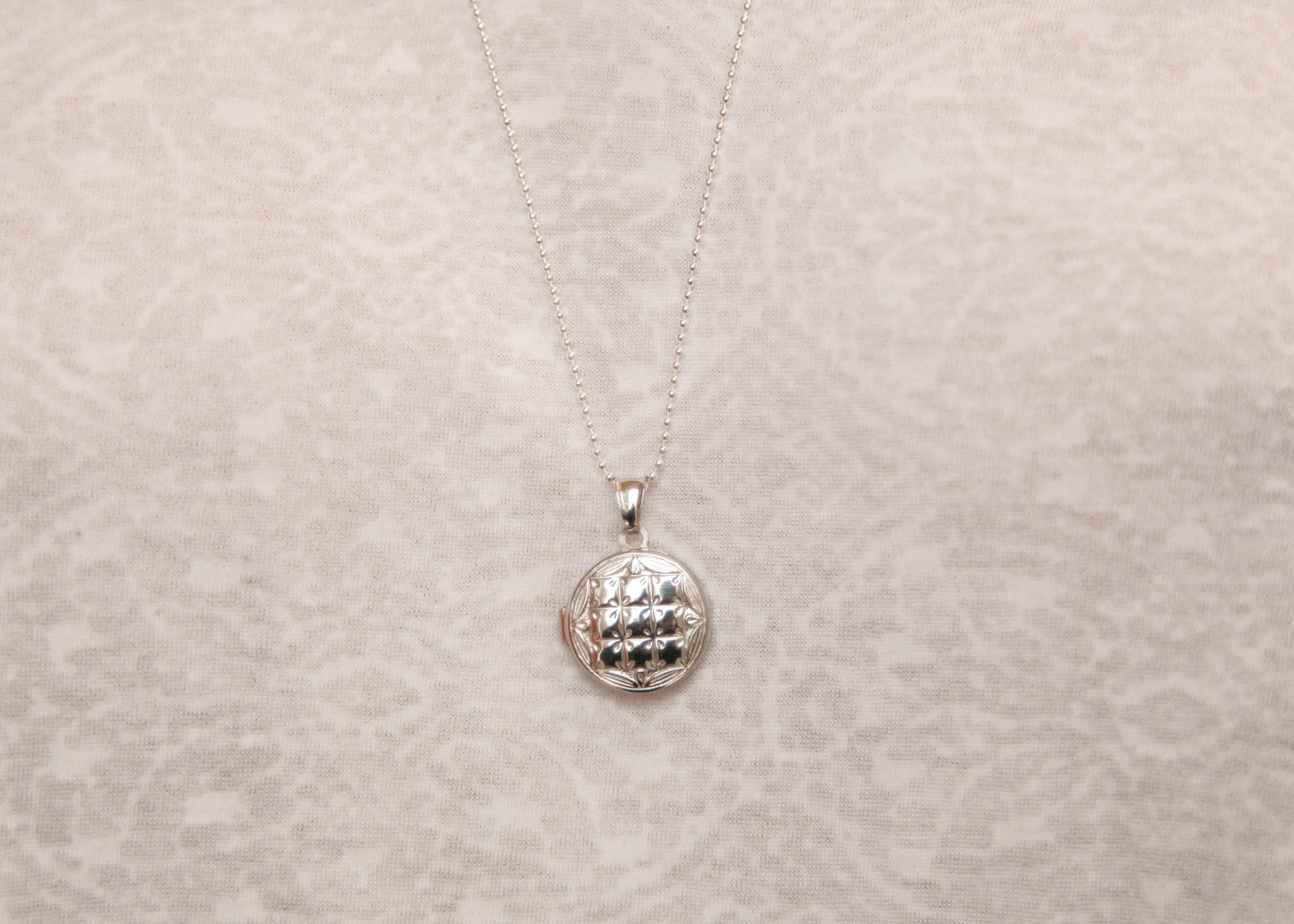 Lange Kette mit Rund Foto Medaillon - Sterling Silber