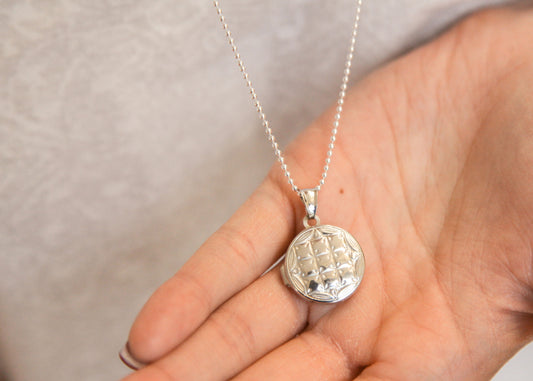 Lange Kette mit Rund Foto Medaillon - Sterling Silber