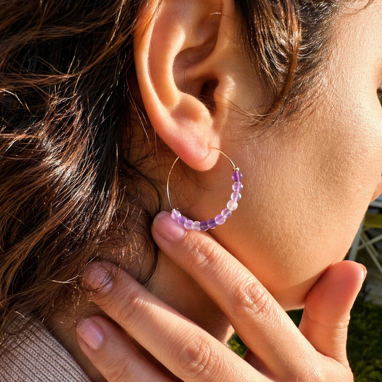 Creolen Ohrringe mit Edelsteinen Vergoldet, Edelstein Schmuck für Damen