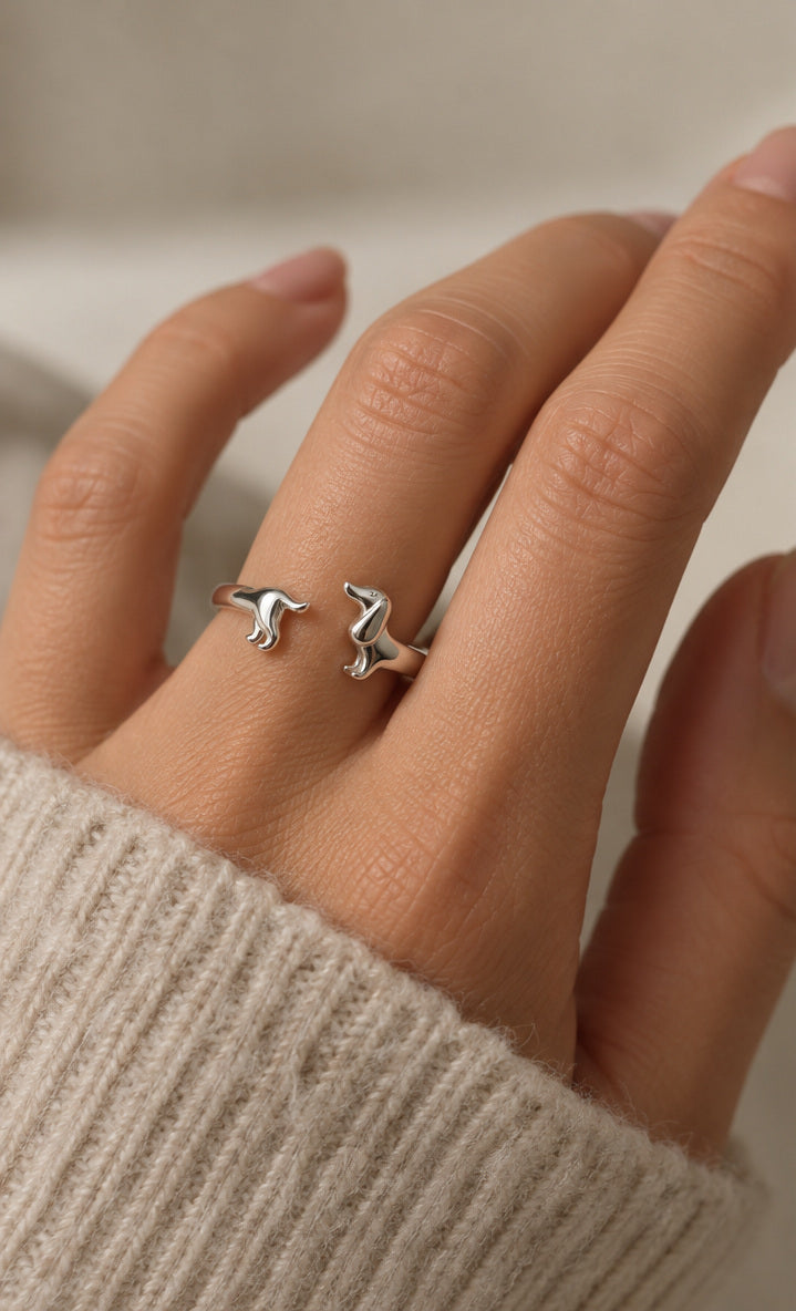 Dackel-Ring aus Silber – verstellbar