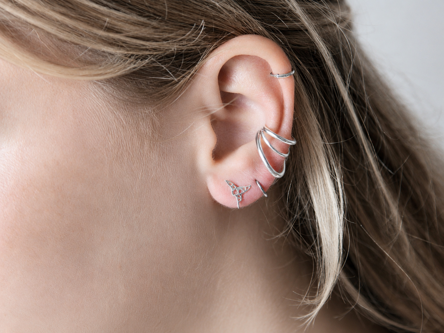 Mehrreihiger Ear Cuff aus echtem 925 Silber