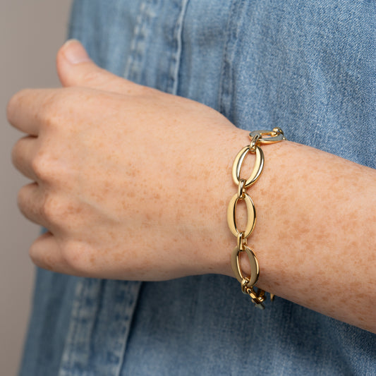 Goldfarbenes Gliederarmband aus Edelstahl – Ovalglieder, verstellbar