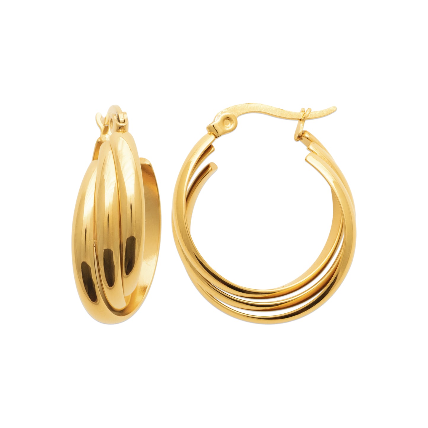 Goldene Creolen aus Edelstahl mit geriffeltem Design