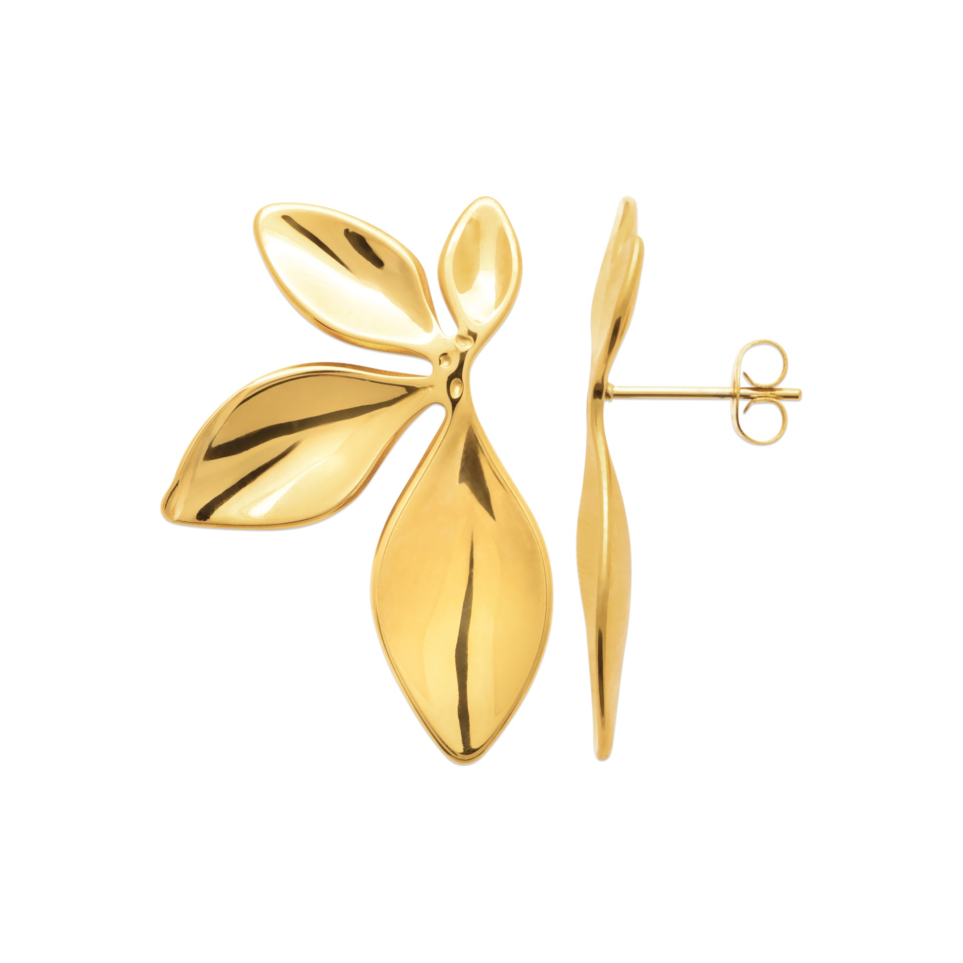Goldene Ohrringe aus Edelstahl mit elegantem Blattdesign