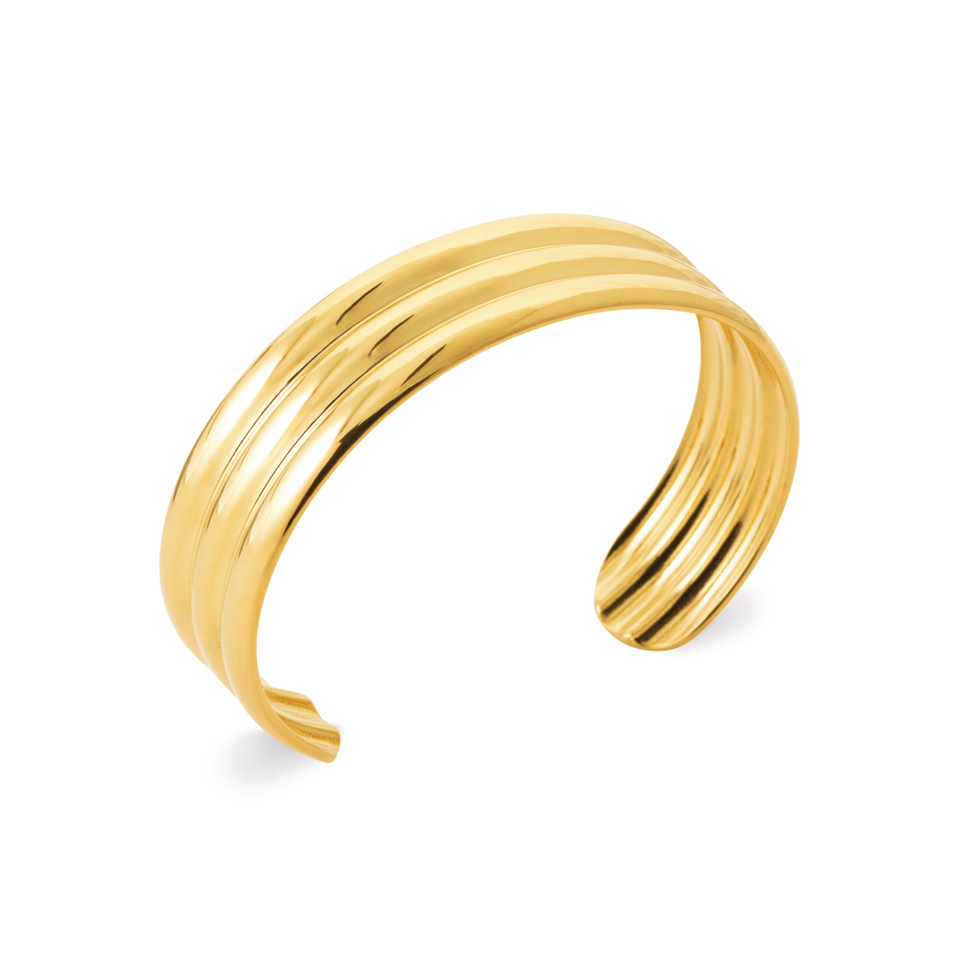 Goldfarbener Armreif aus Edelstahl – Dreireihiger, verstellbarer Damen-Armreif